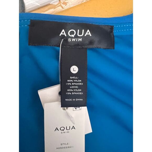 NWT Aqua Swim Cutout One Shoulder One Piece Swimsuit Pull-On Blue Women's L - Picture 3 of 5